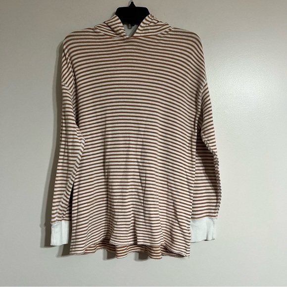 Women’s Urban Outfitters Waffle Knit Thermal Hoodie Striped Size Small Oversized - Picture 1 of 7